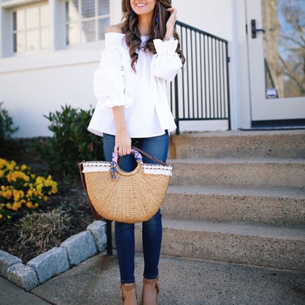 RESTOCKED!! White Off Shoulder Bow Smocked Top - Picture 2 of 7
